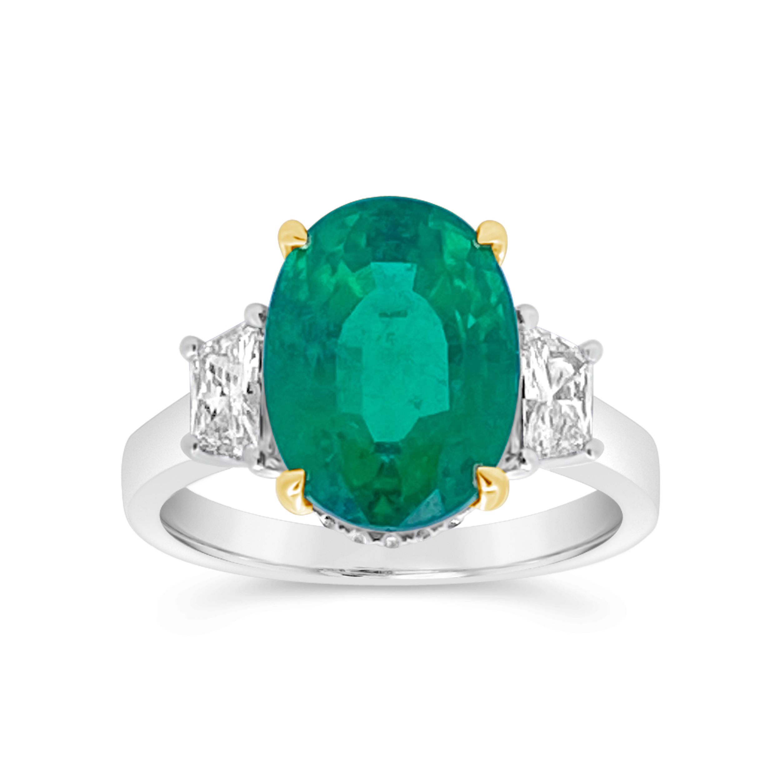 Irisa By Martin Binder Platinum Emerald & Diamond Three Stone Ring