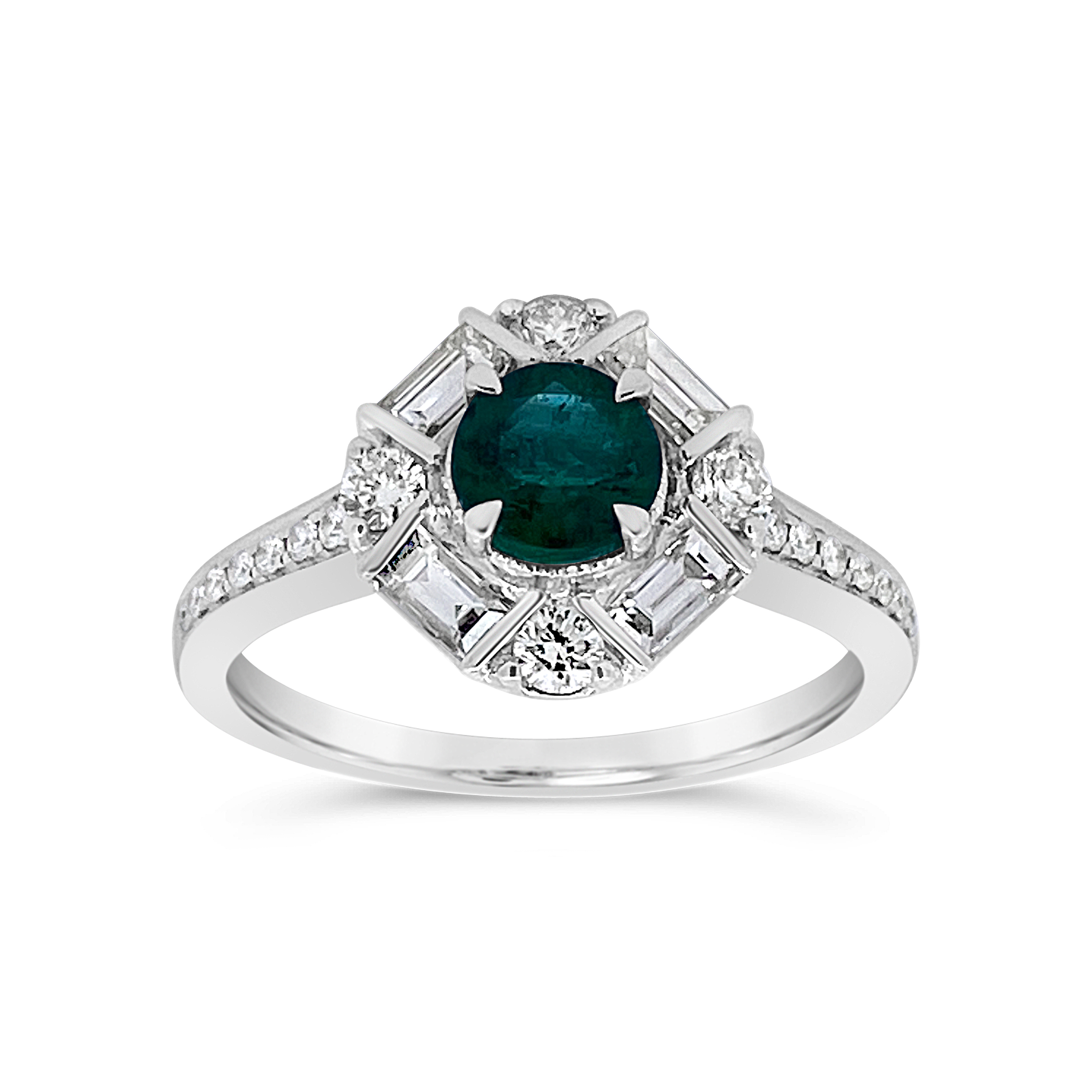 Irisa By Martin Binder Emerald & Diamond Deco Halo Ring