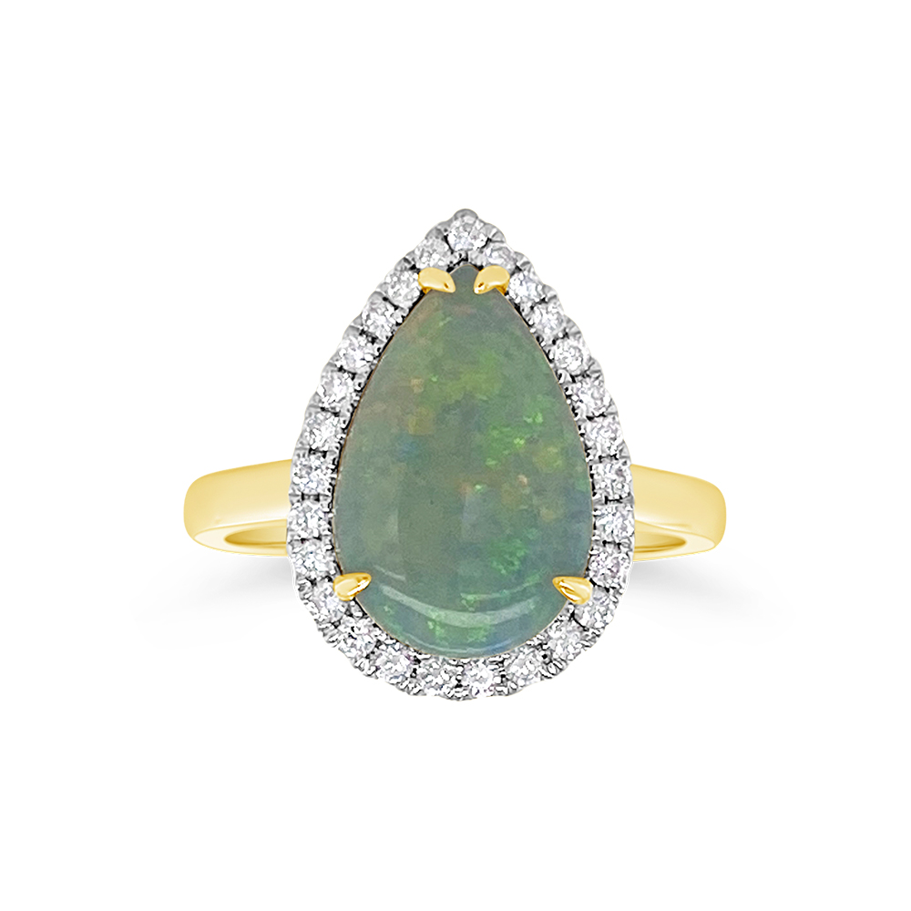 Irisa By Martin Binder Pear Opal & Diamond Halo Ring