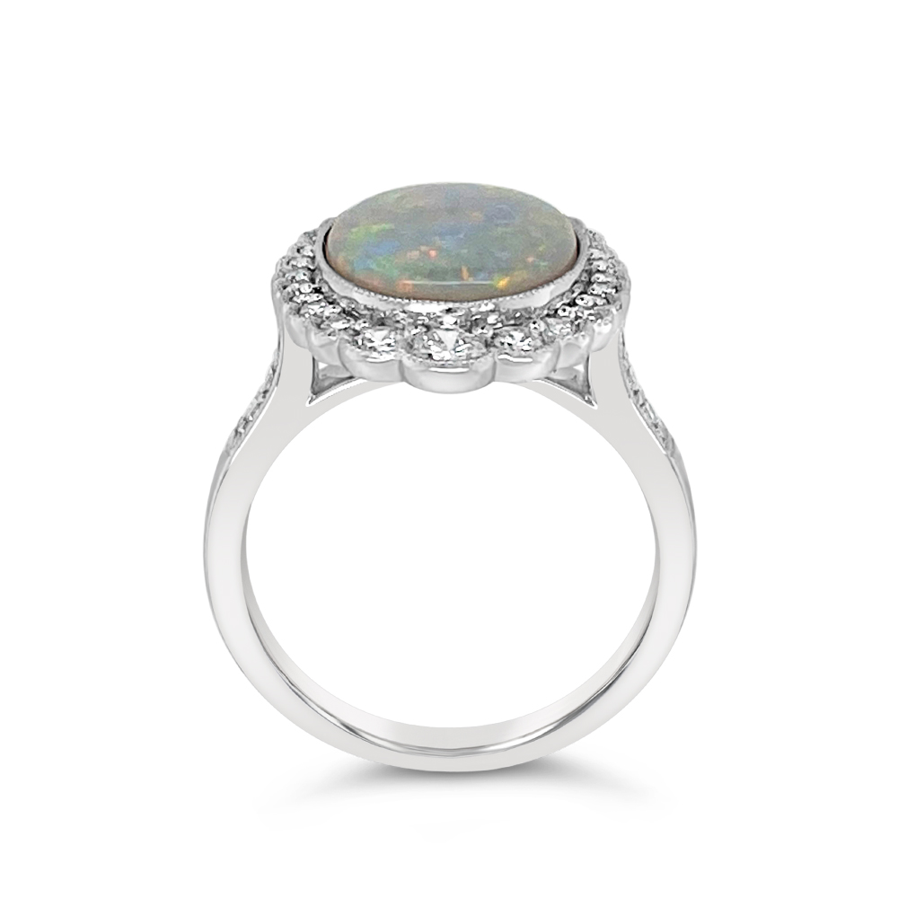 Irisa By Martin Binder Australian Opal & Diamond Milgrain Halo Ring