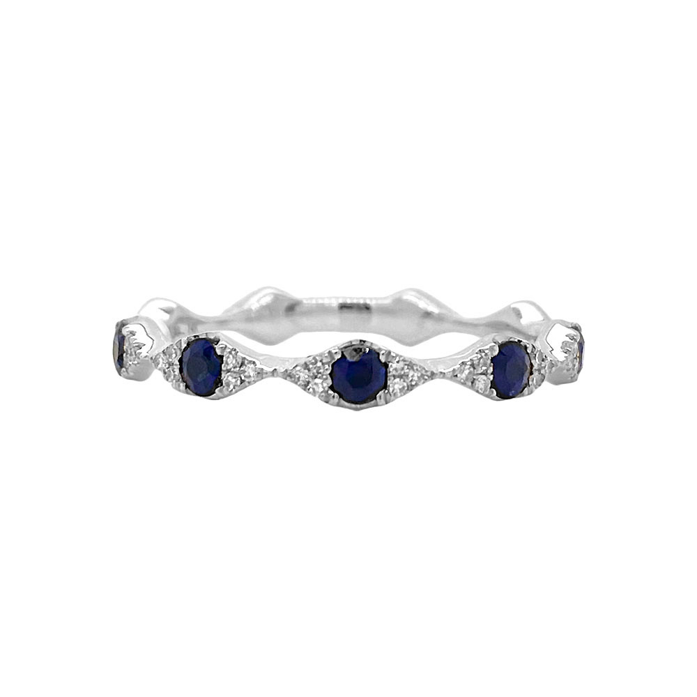 Shy Creation Blue Sapphire & Diamond Stacking Band