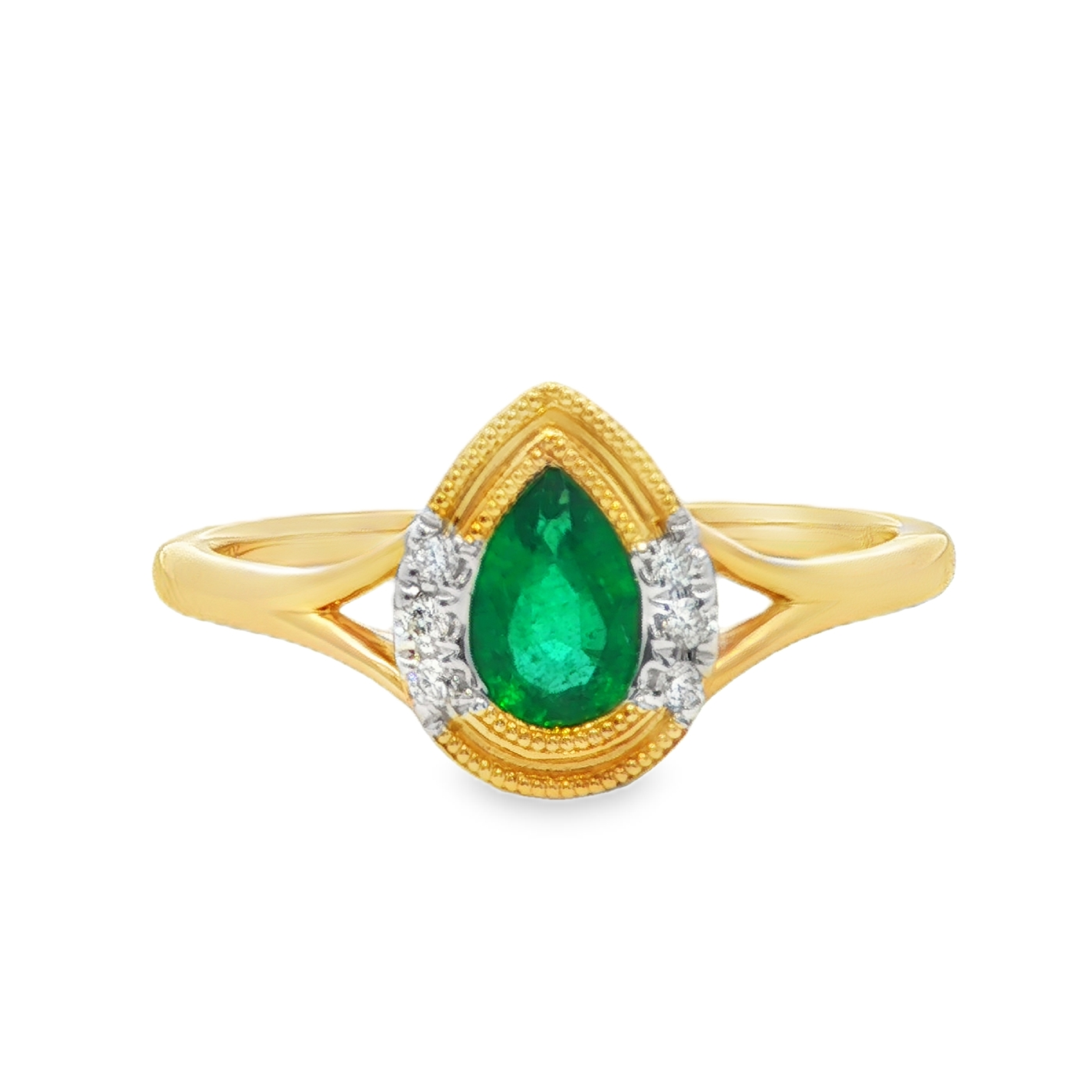 Irisa by Martin Binder Emerald & Diamond Milgrain Ring