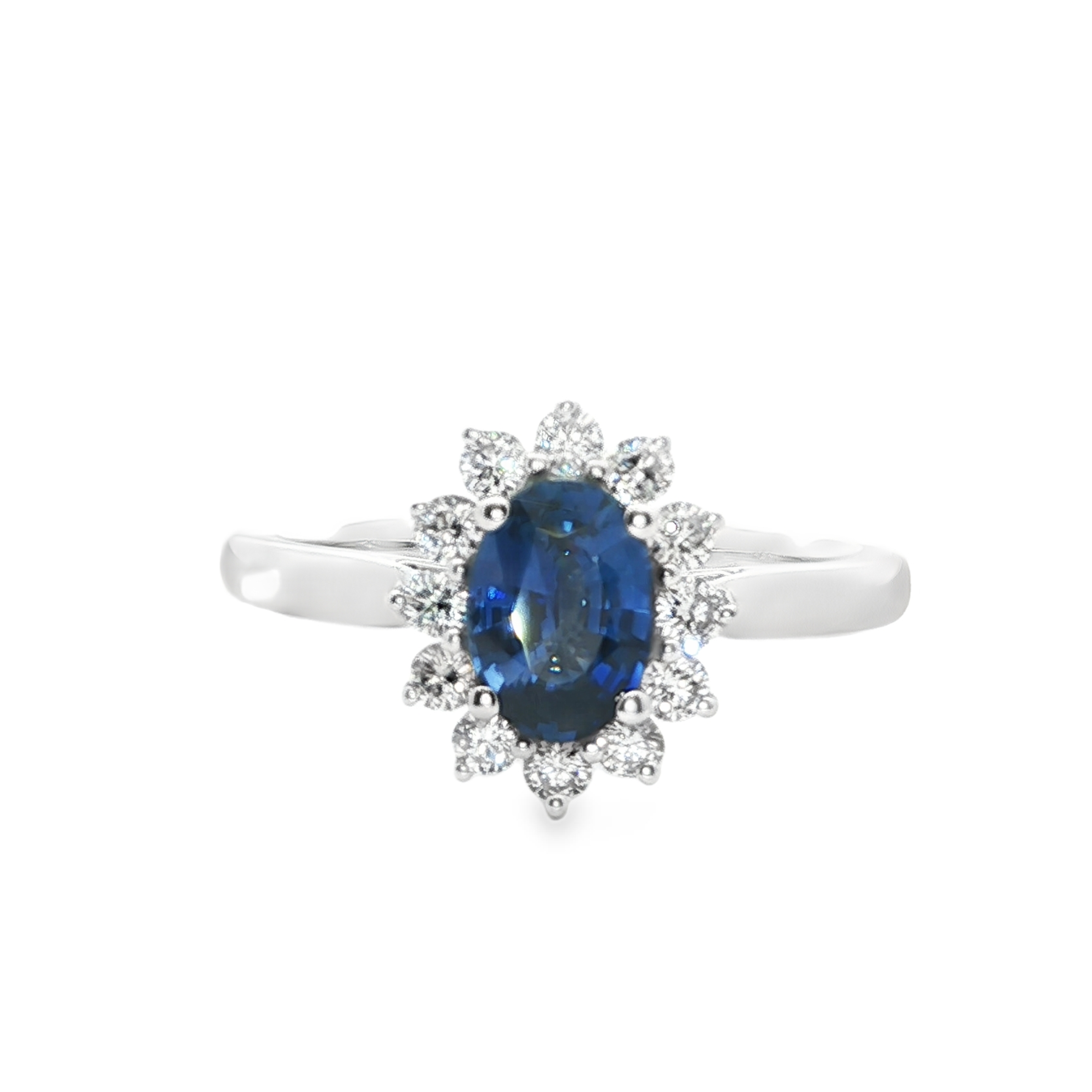 Irisa by Martin Binder Platinum Blue Sapphire & Diamond Halo Ring