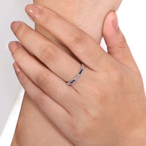 Gabriel & Co. Stackable Blue Sapphire Baguette & Diamond Ring