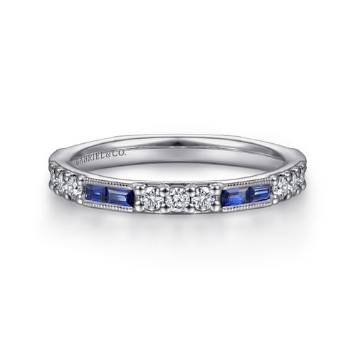 Gabriel & Co. Stackable Blue Sapphire Baguette & Diamond Ring