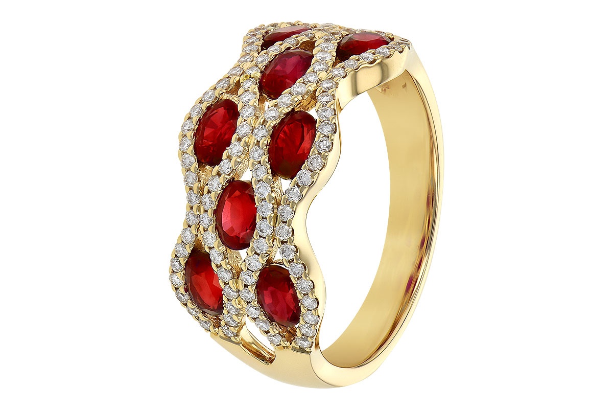 Allison Kaufman Ruby & Diamond Three Row Band Ring