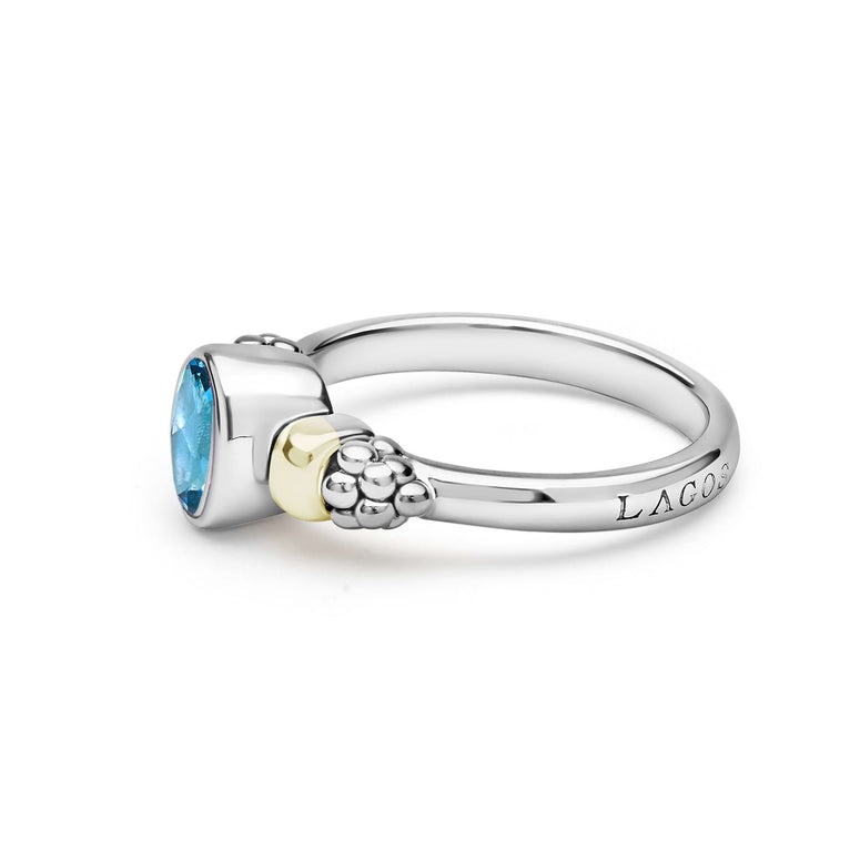 LAGOS Signature Caviar Two-Tone Swiss Blue Topaz Oval Ring