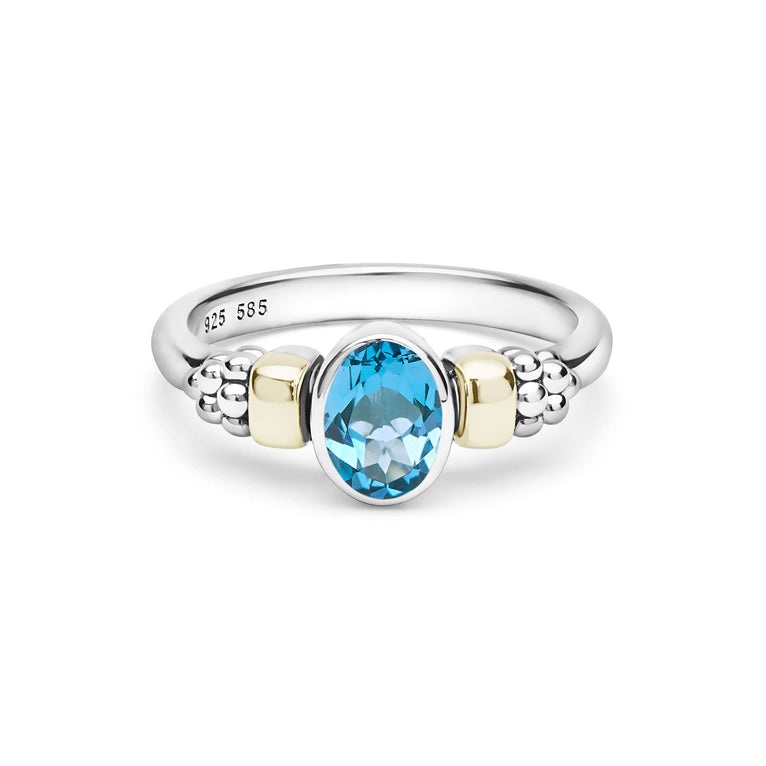 LAGOS Signature Caviar Two-Tone Swiss Blue Topaz Oval Ring