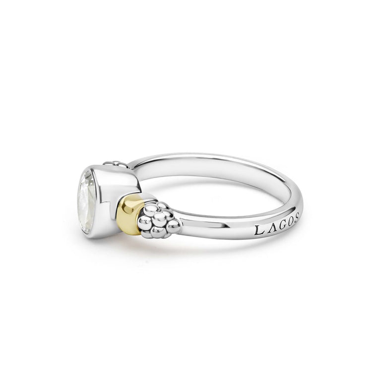 LAGOS Signature Caviar Two-Tone White Topaz Oval Ring