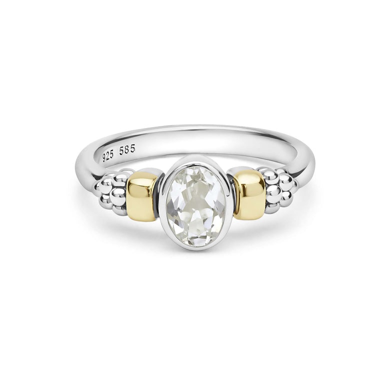 LAGOS Signature Caviar Two-Tone White Topaz Oval Ring