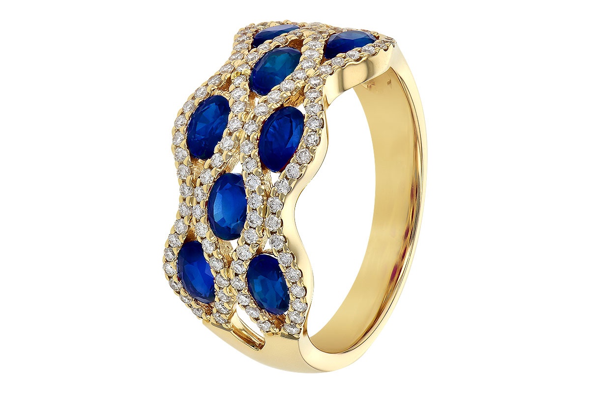 Allison Kaufman Blue Sapphire & Diamond Three Row Band Ring
