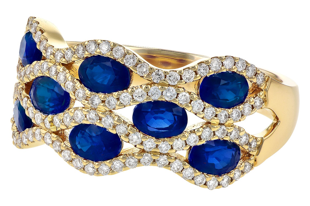 Allison Kaufman Blue Sapphire & Diamond Three Row Band Ring