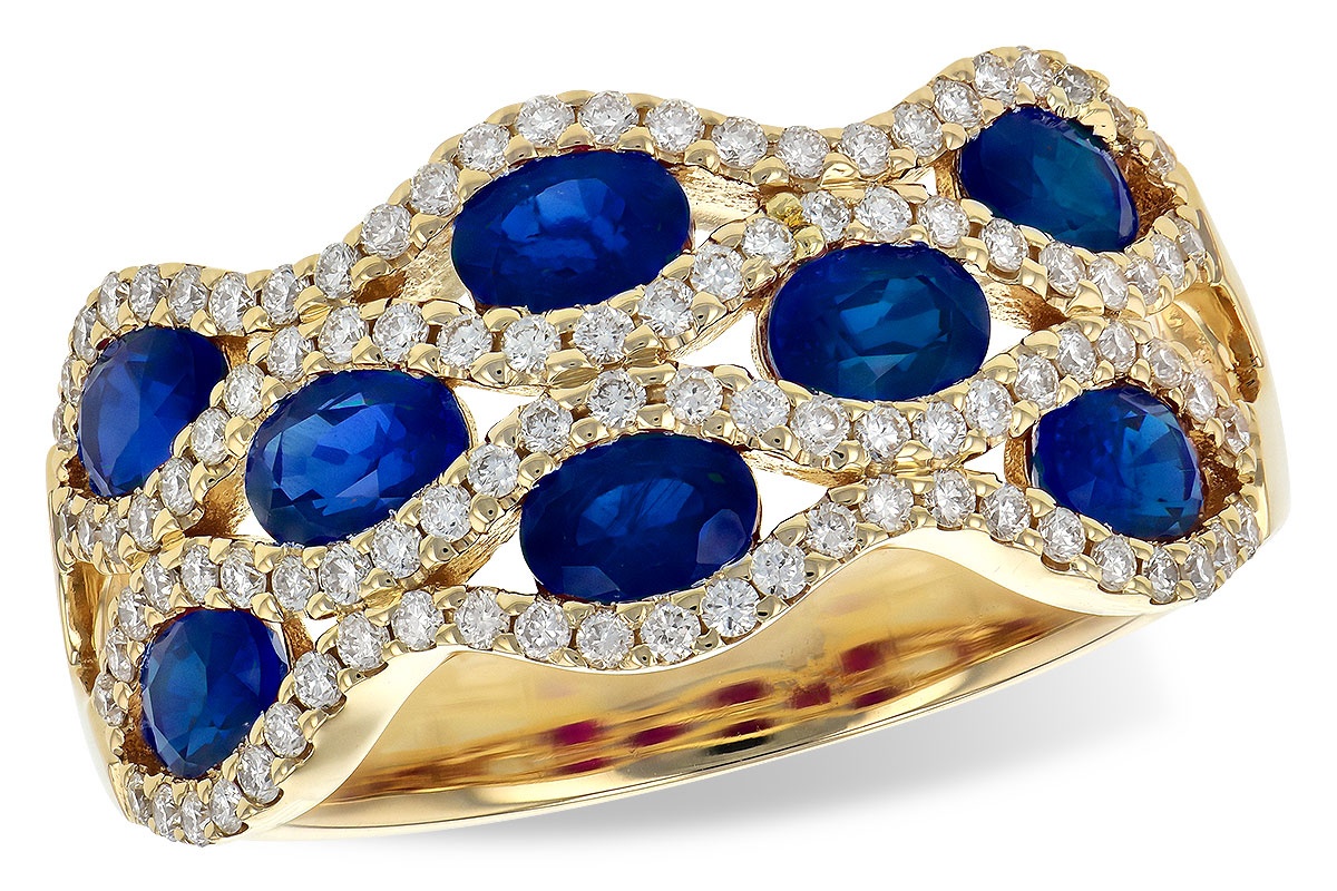 Allison Kaufman Blue Sapphire & Diamond Three Row Band Ring