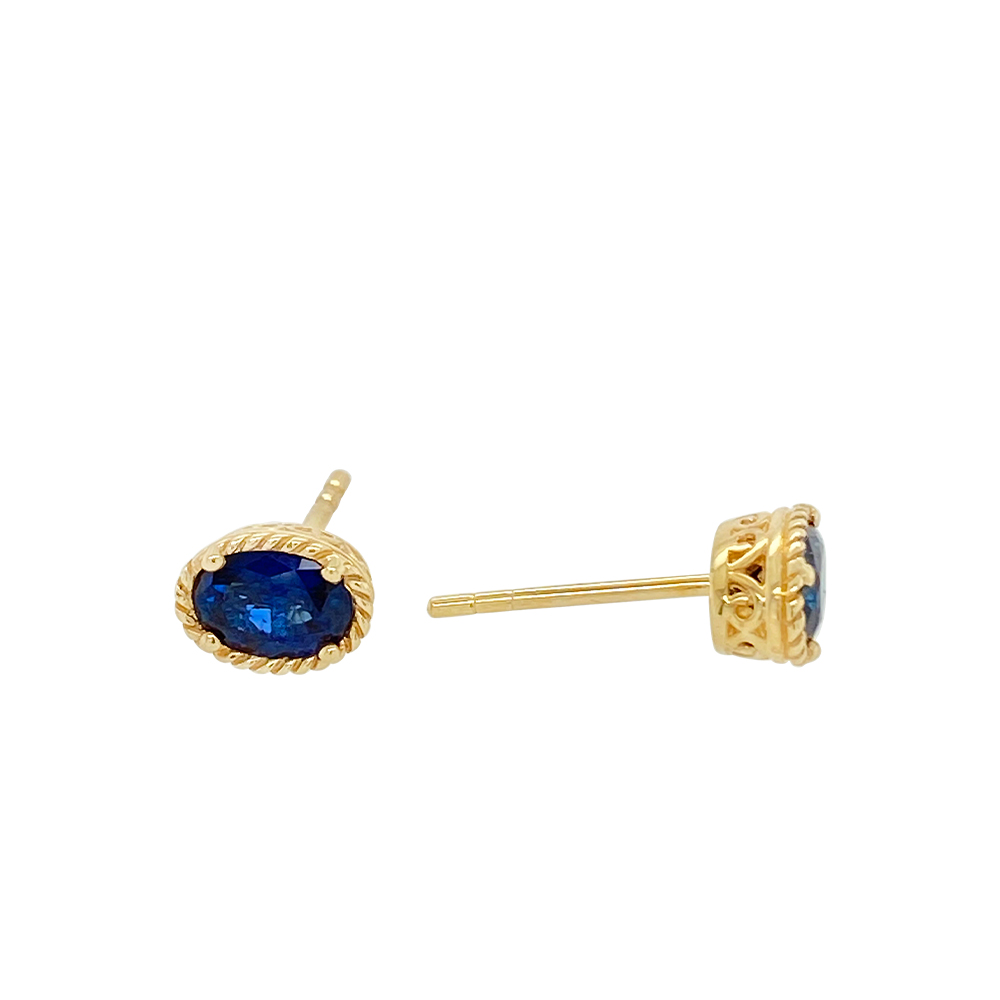 Irisa By Martin Binder Yellow Gold Oval Blue Sapphire Earrings