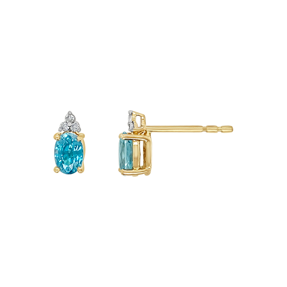 Irisa By Martin Binder Oval Blue Zircon & Diamond Stud Earrings