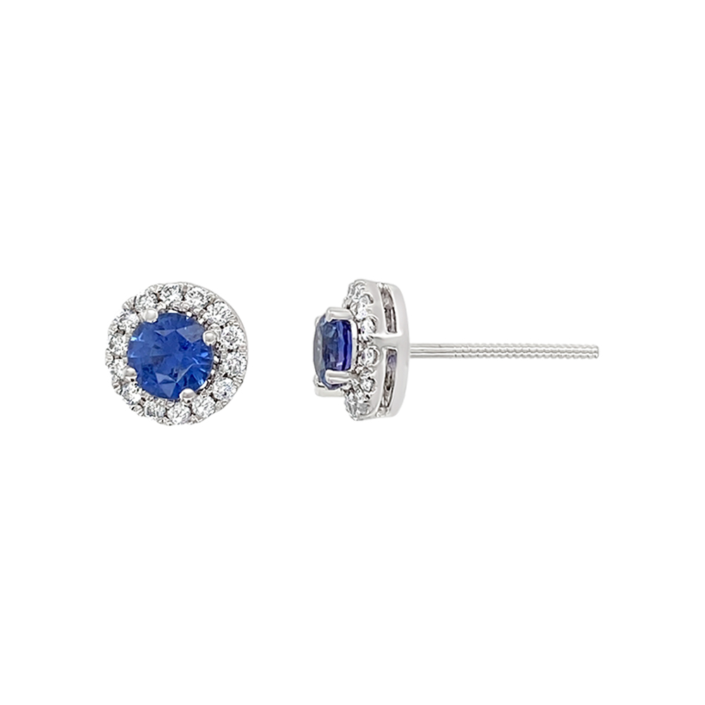 Irisa By Martin Binder Blue Sapphire & Diamond Halo Stud Earrings
