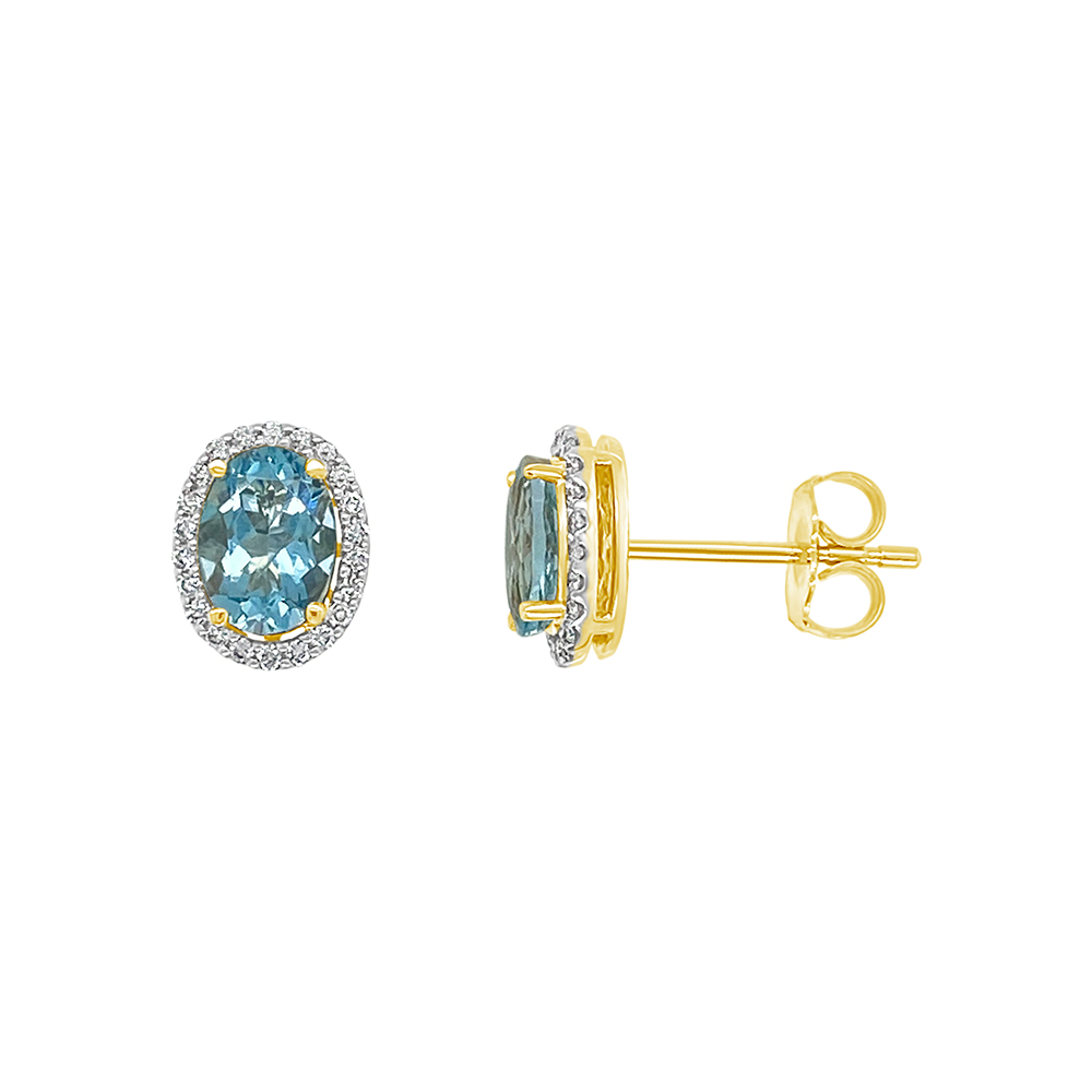 Irisa By Martin Binder Oval Aquamarine & Diamond Halo Stud Earrings