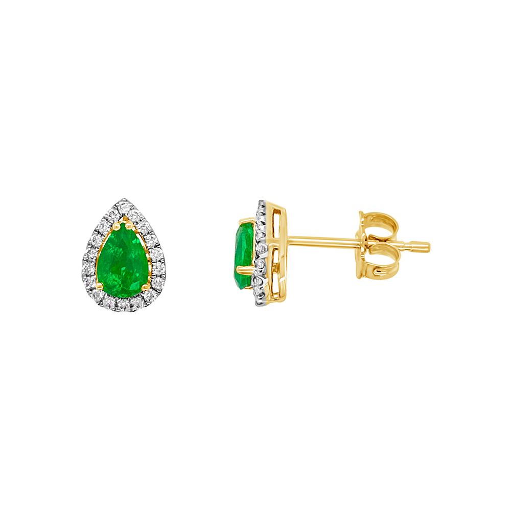 Irisa By Martin Binder Pear Emerald & Diamond Halo Earrings