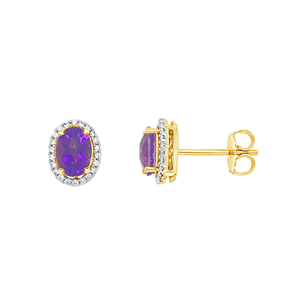 Irisa By Martin Binder Oval Amethyst & Diamond Halo Stud Earrings