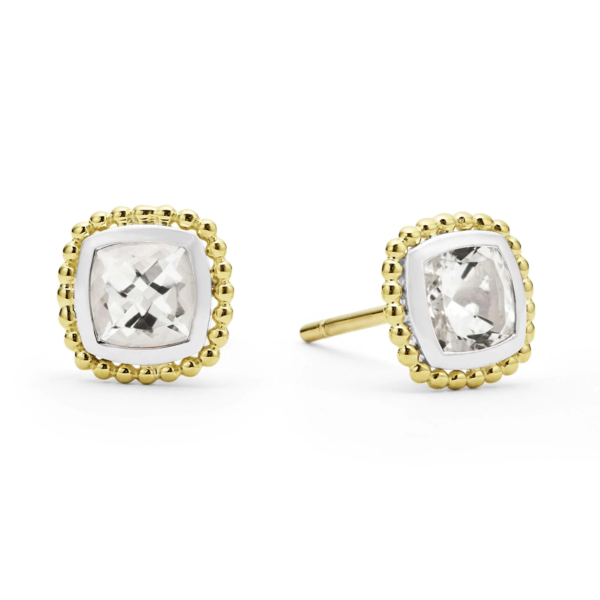Lagos Caviar Color 18k Gold And White Topaz Stud Earrings