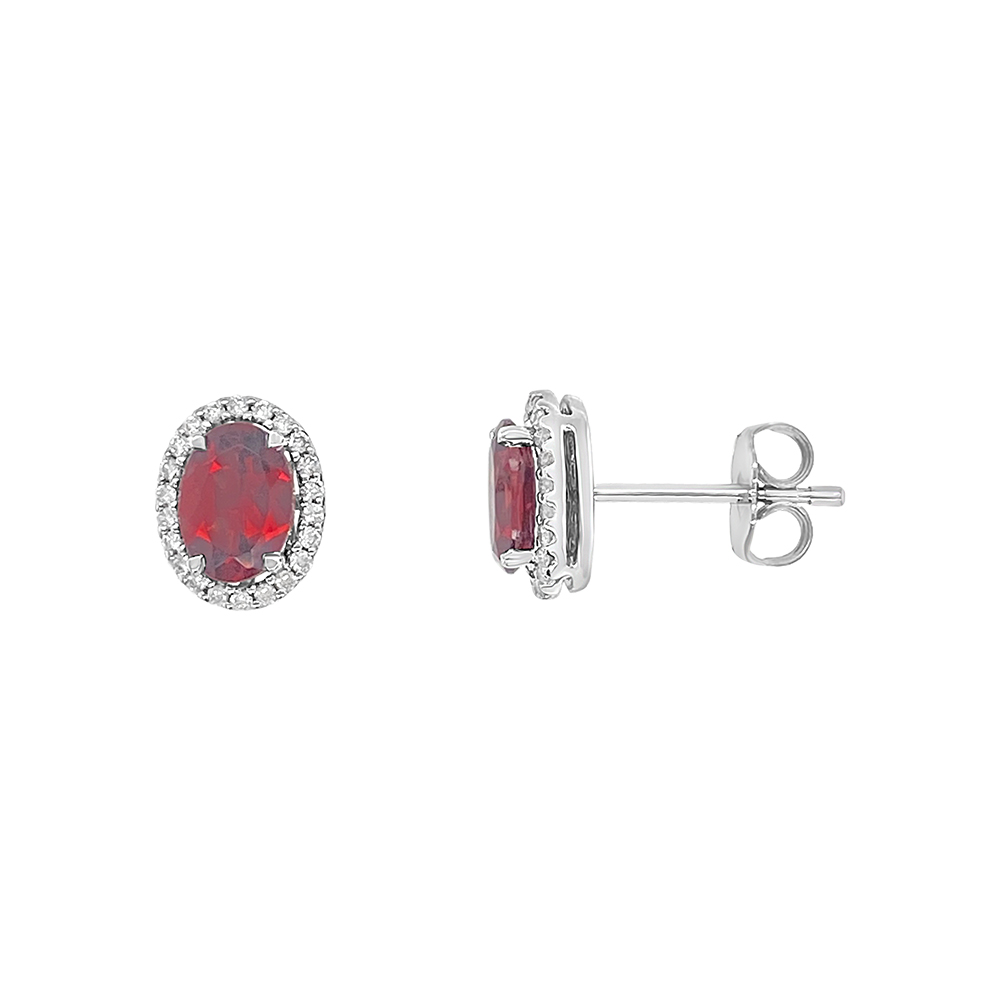 Irisa By Martin Binder Oval Garnet & Diamond Halo Stud Earrings