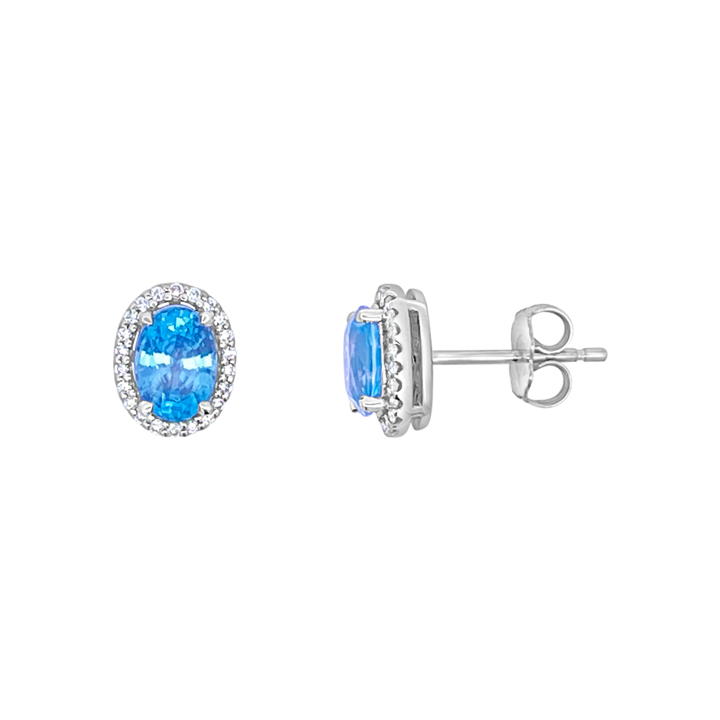 Irisa By Martin Binder Oval Blue Zircon & Diamond Halo Earrings