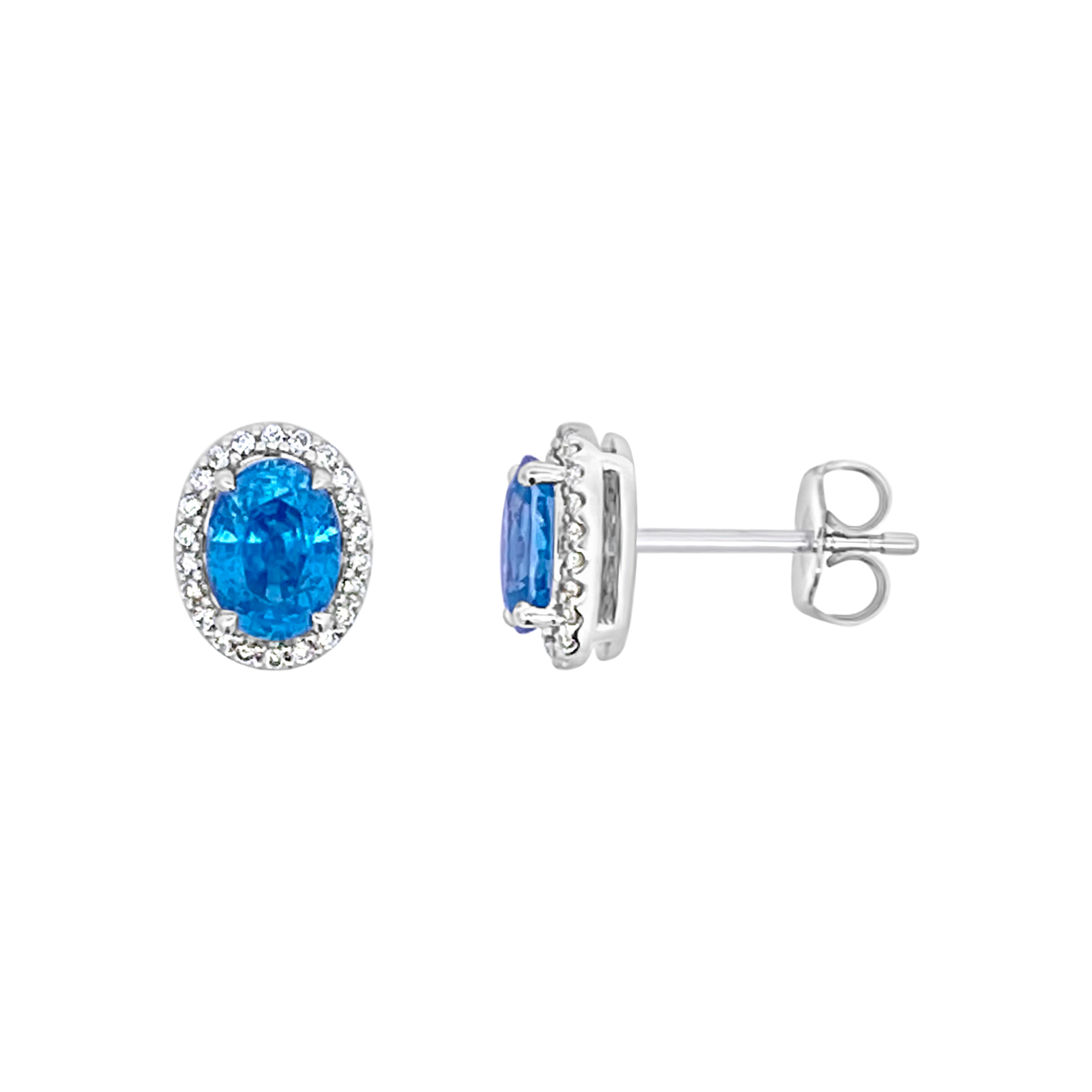 Irisa By Martin Binder Oval Blue Zircon & Diamond Halo Earrings