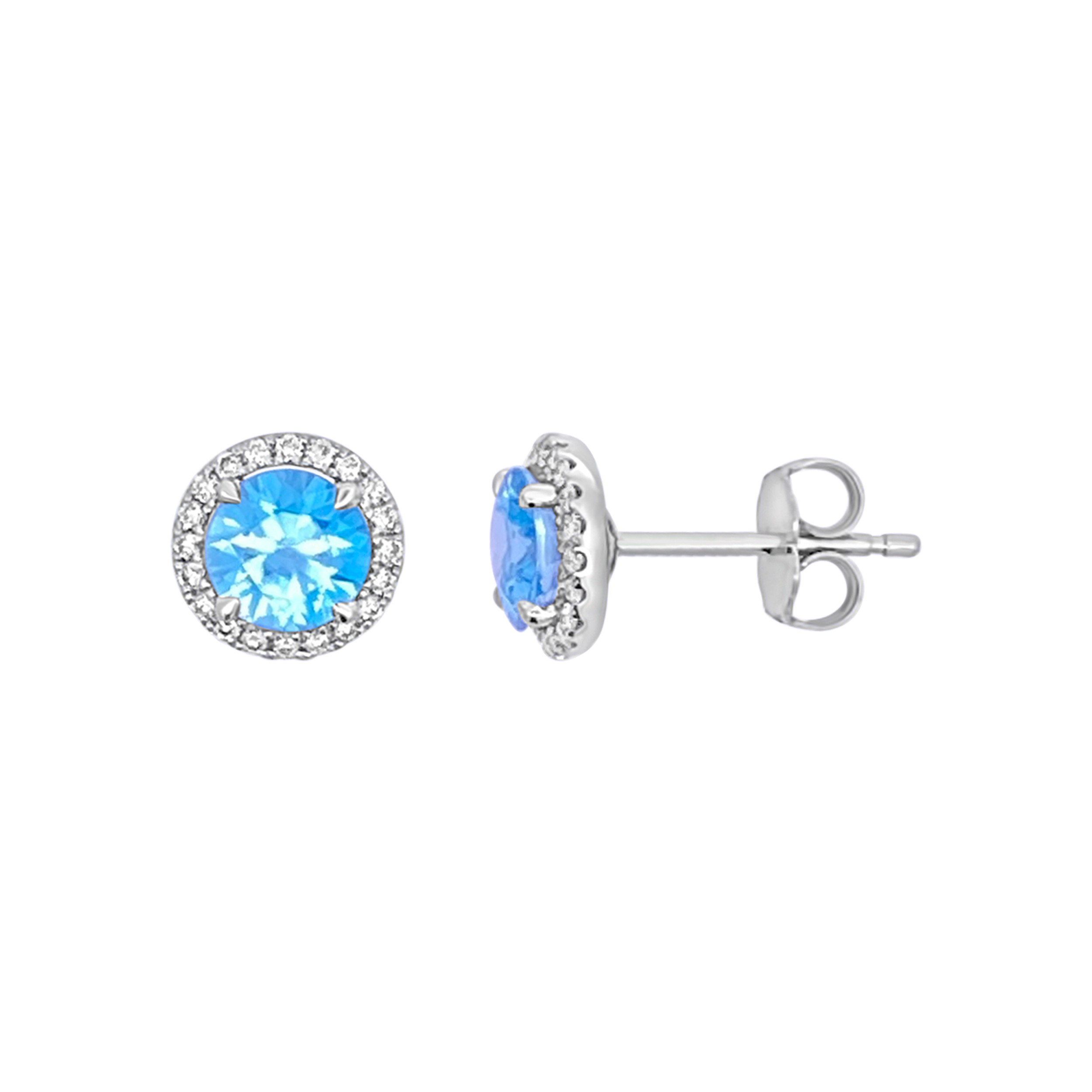 Irisa By Martin Binder Round Blue Zircon & Diamond Halo Earrings