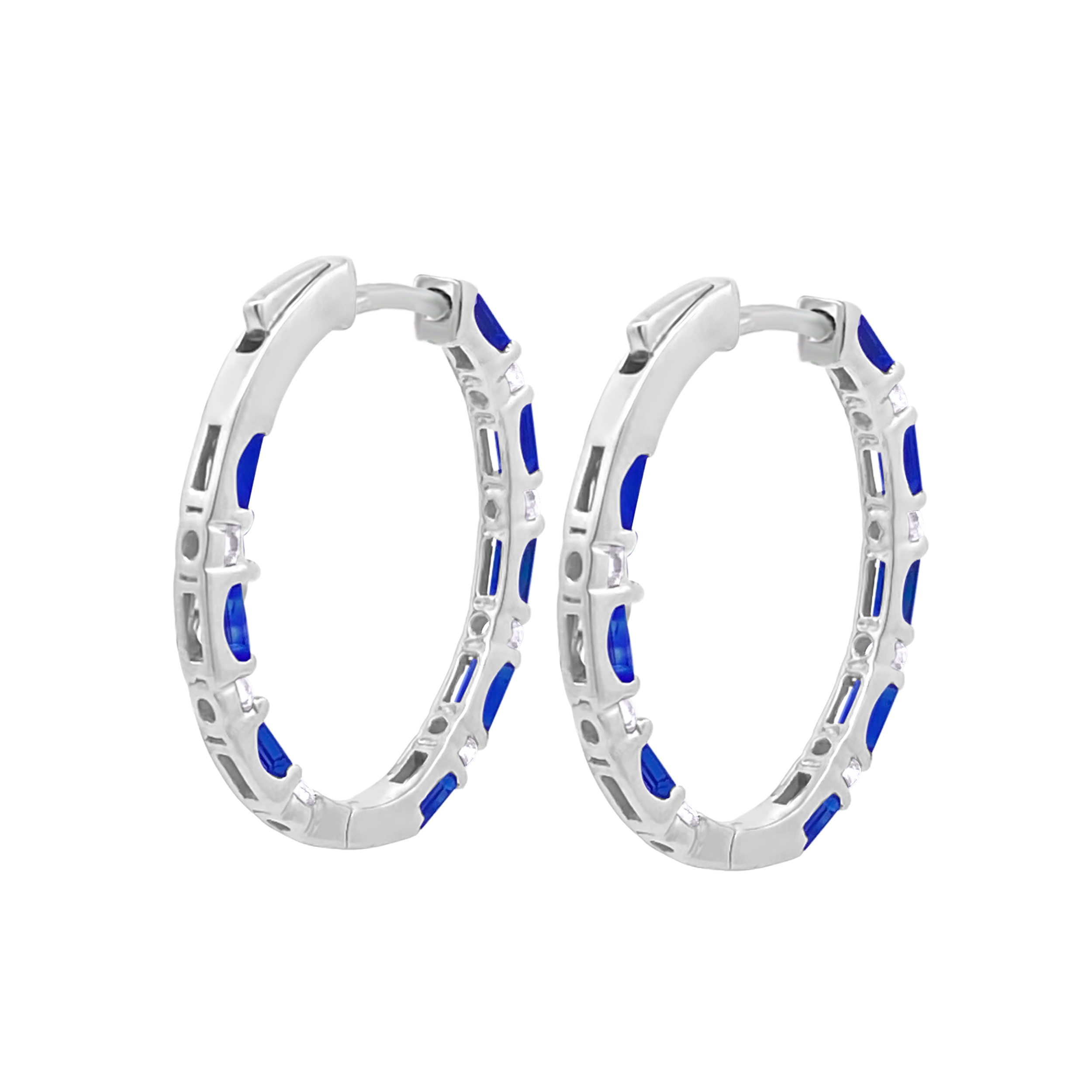Irisa By Martin Binder Blue Sapphire & Diamond Oval Hoop Earrings