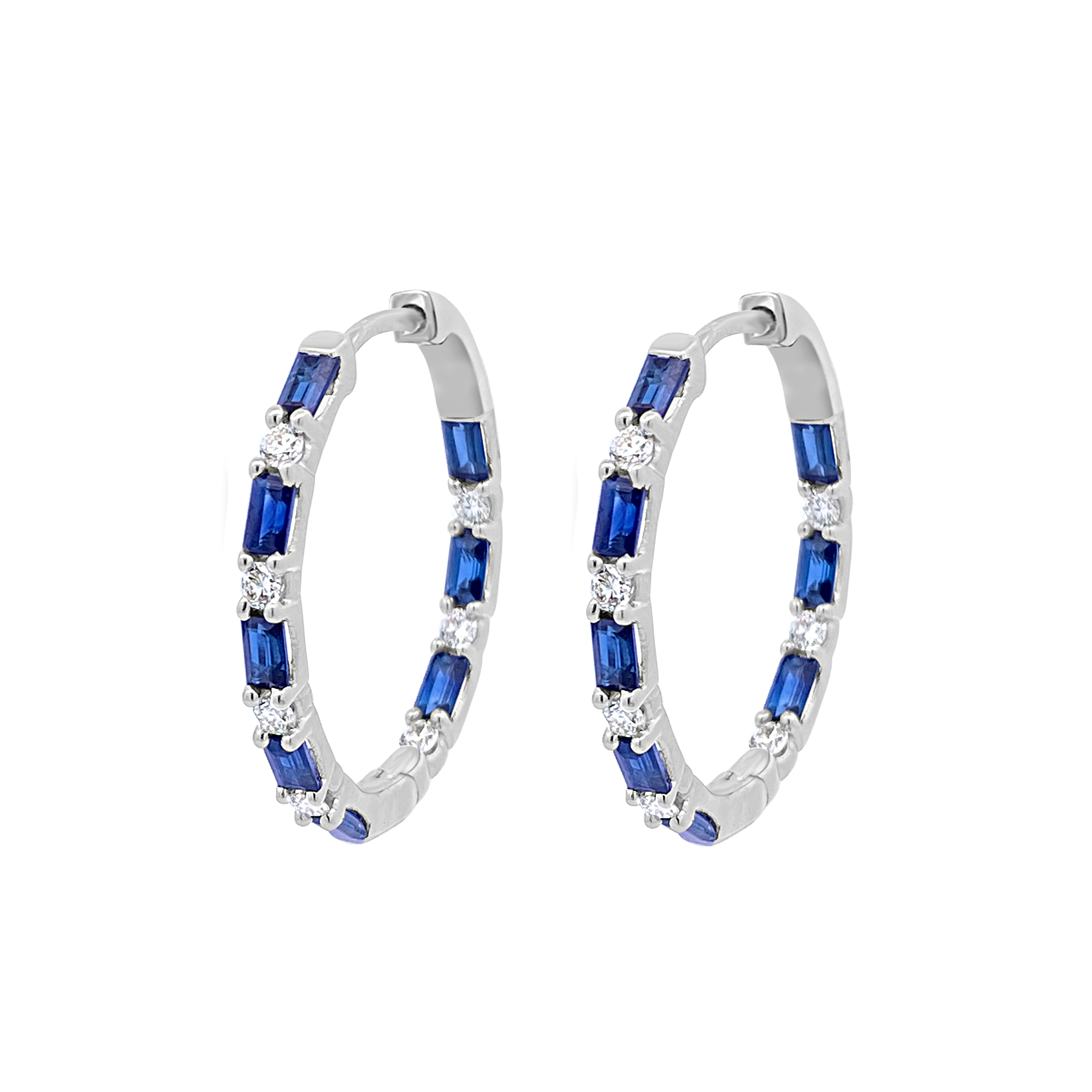 Irisa By Martin Binder Blue Sapphire & Diamond Oval Hoop Earrings