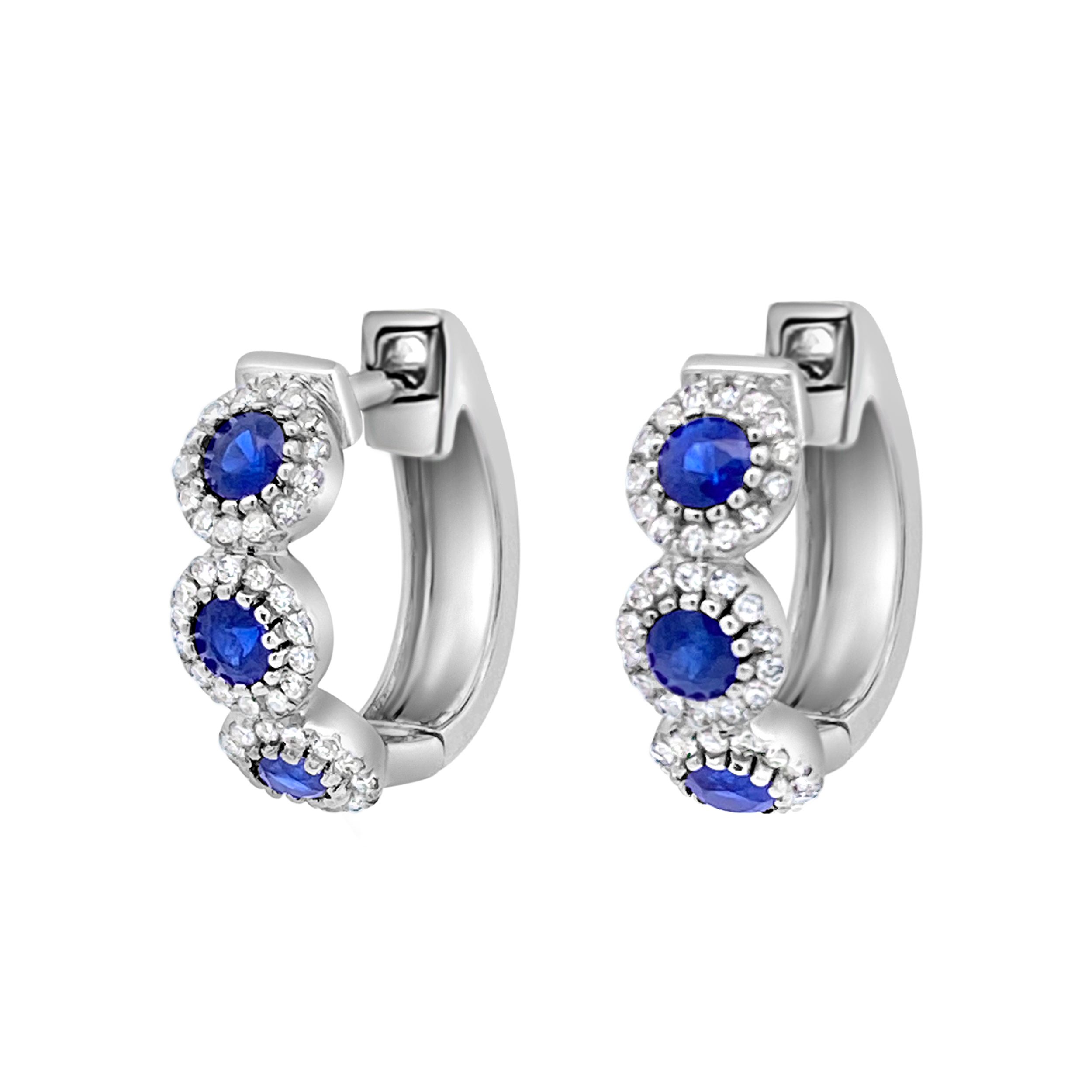 Irisa By Martin Binder Blue Sapphire & Diamond Halo Hoop Earrings