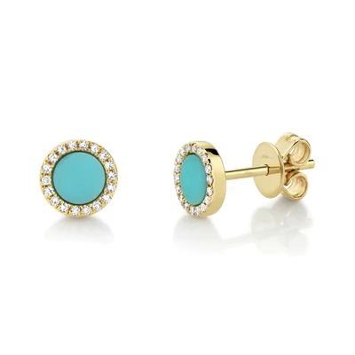 Shy Creation Turquoise & Diamond Stud Earrings