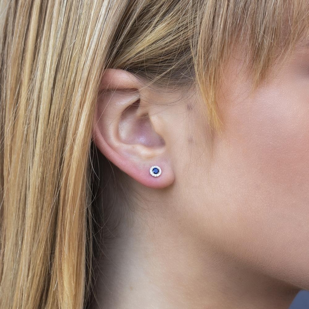 Shy Creation Blue Sapphire & Diamond Halo Stud Earrings