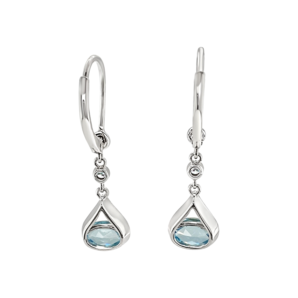 Irisa By Martin Binder Oval Sky Blue Topaz & Diamond Dangle Earrings