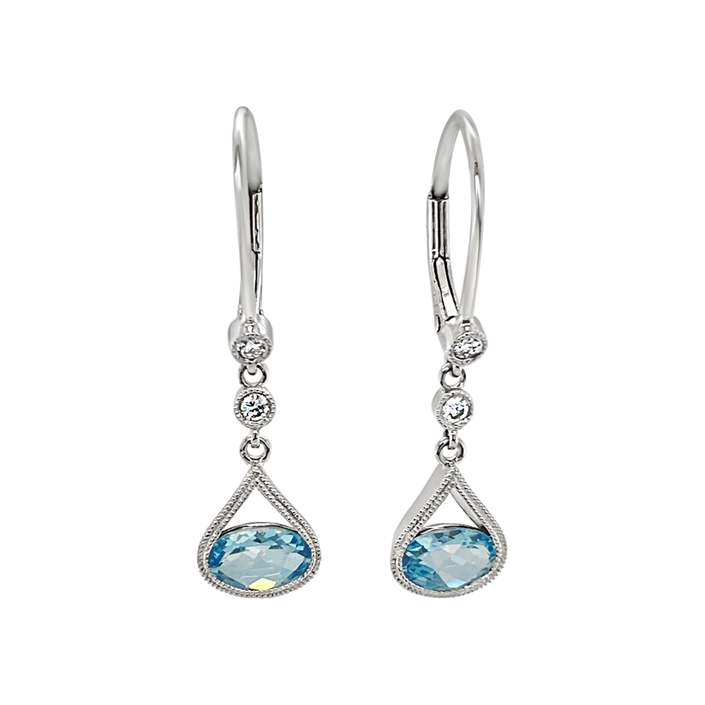 Irisa By Martin Binder Oval Sky Blue Topaz & Diamond Dangle Earrings