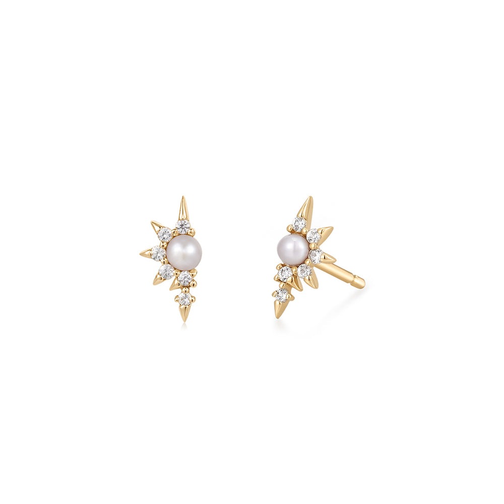 Aurelie Gi Nixie Pearl & White Sapphire Stud Earrings