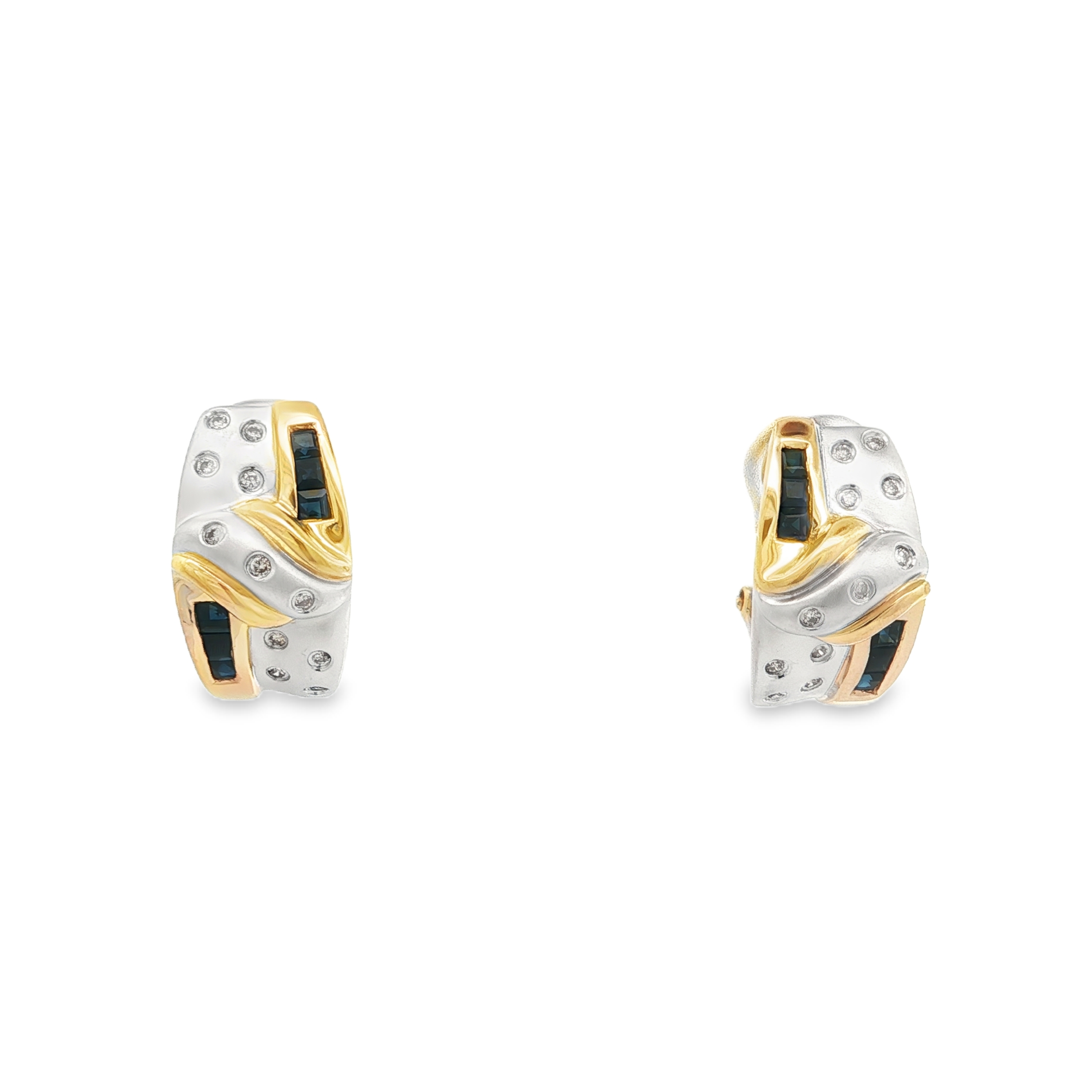 Estate by Martin Binder Two-Tone Blue Sapphire & Diamond Hoop Earrings