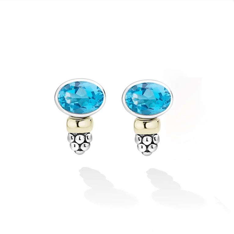 LAGOS Signature Caviar Two-Tone Swiss Blue Topaz Oval Stud Earrings