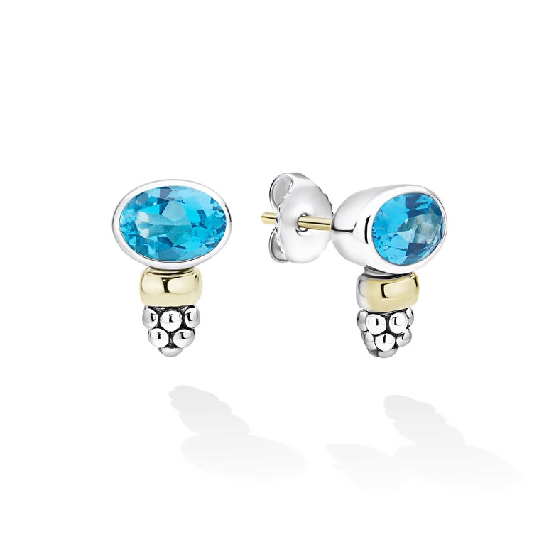LAGOS Signature Caviar Two-Tone Swiss Blue Topaz Oval Stud Earrings