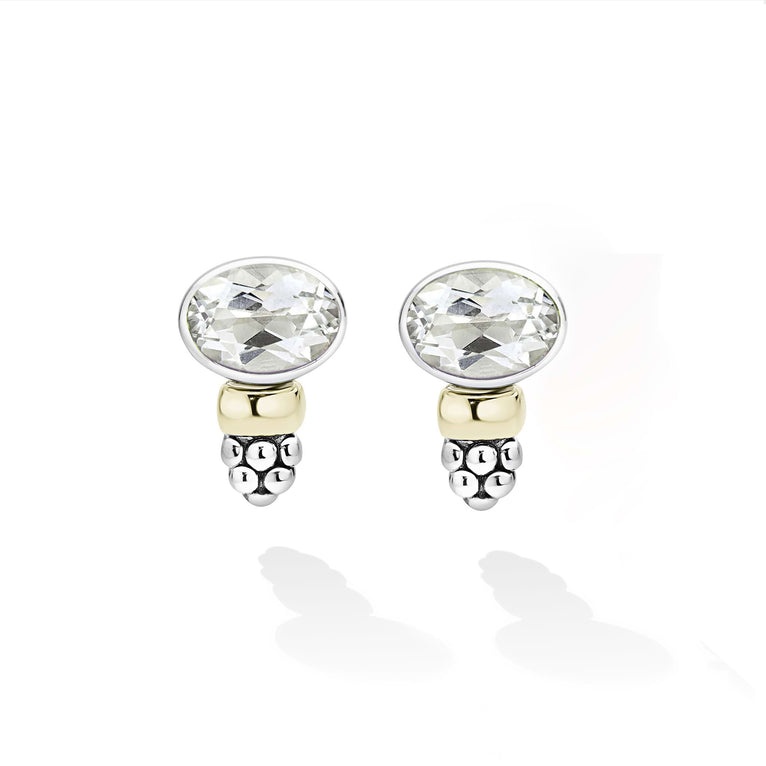 LAGOS Signature Caviar Two-Tone White Topaz Oval Stud Earrings