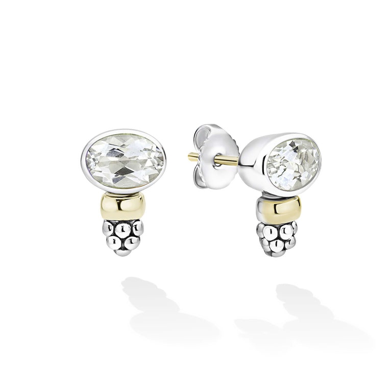 LAGOS Signature Caviar Two-Tone White Topaz Oval Stud Earrings