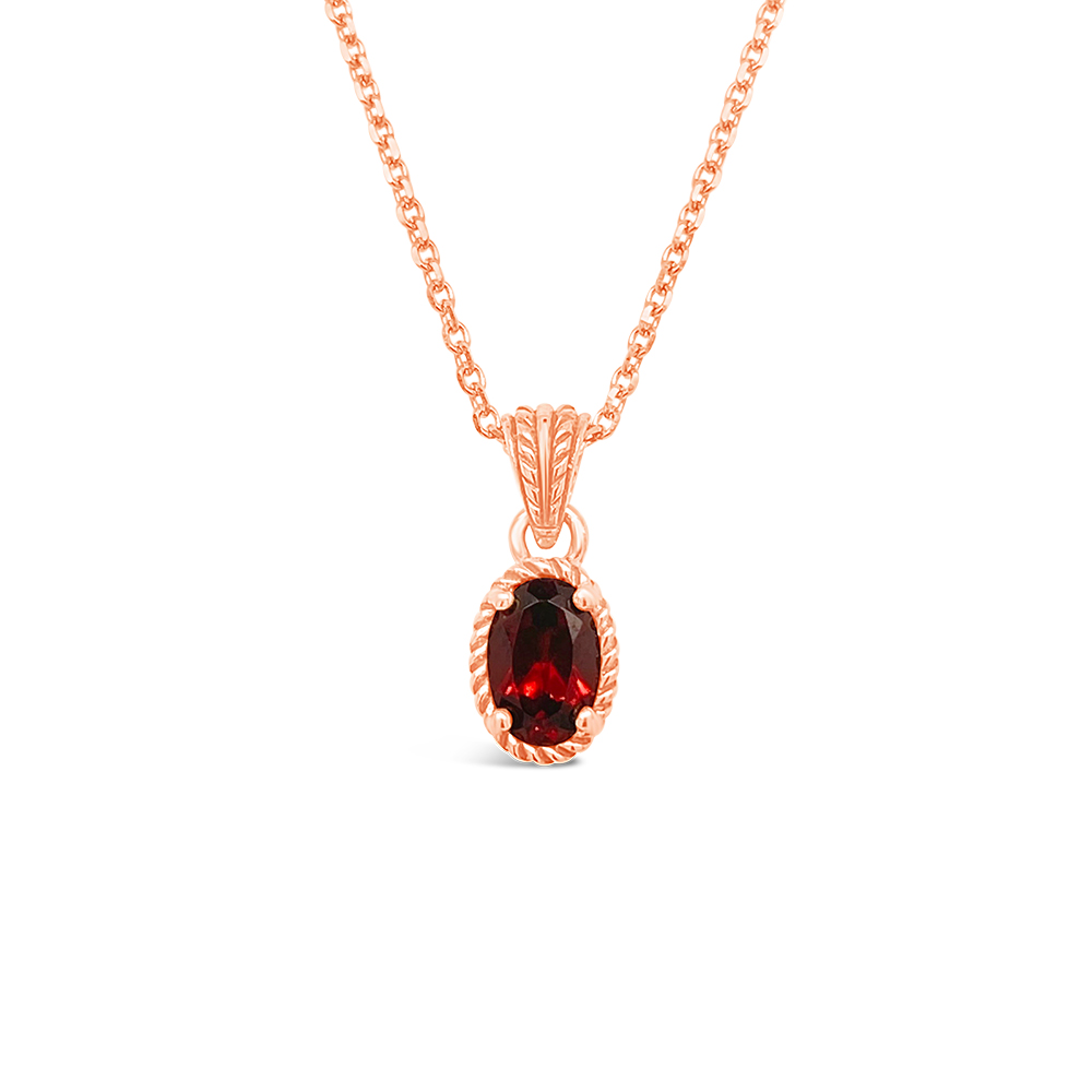 Irisa By Martin Binder Rose Gold Garnet Pendant Necklace (6x4mm)