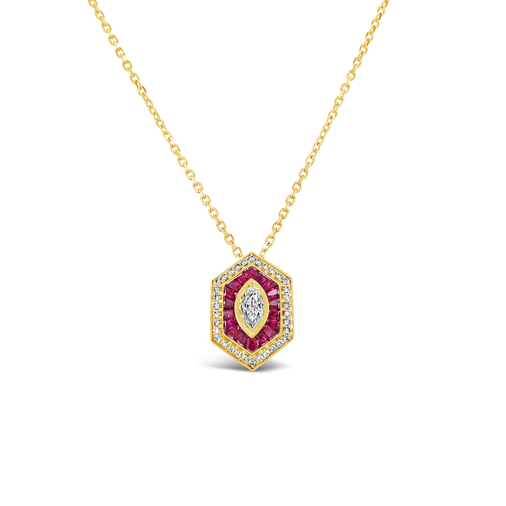 Irisa By Martin Binder Ornate Ruby & Diamond Double Halo Pendant
