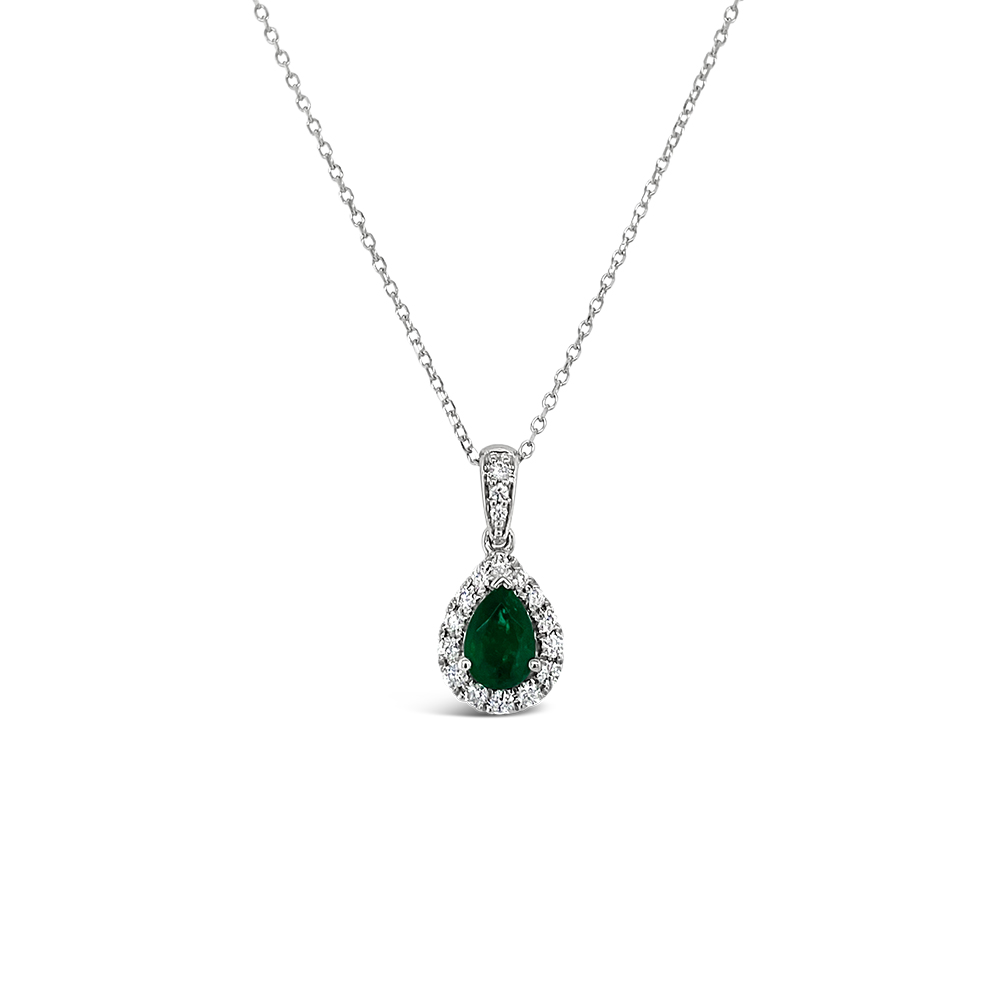 Irisa By Martin Binder Halo Pear Emerald & Diamond Necklace