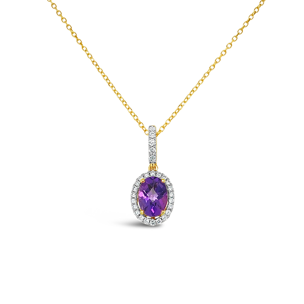 Irisa By Martin Binder Oval Amethyst & Diamond Halo Necklace