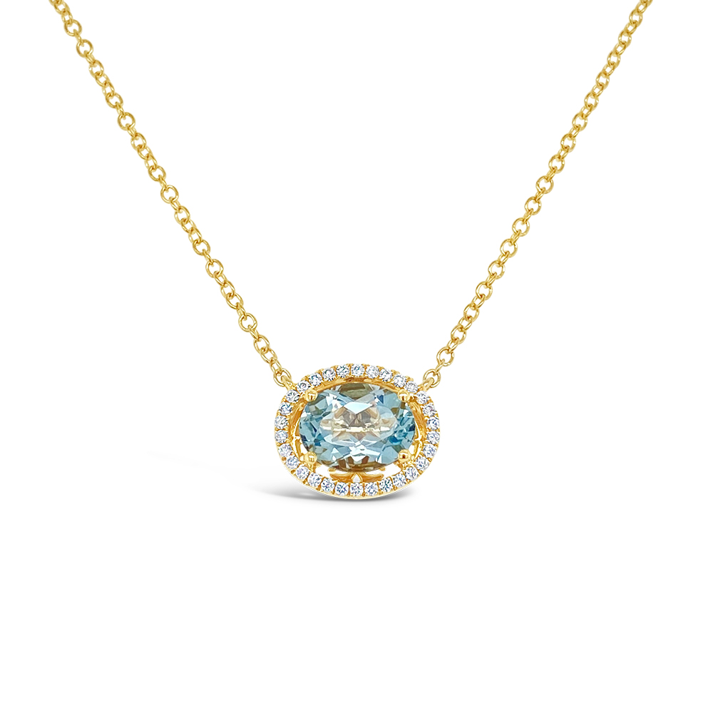 Irisa By Martin Binder Oval Aquamarine & Diamond Halo Necklace