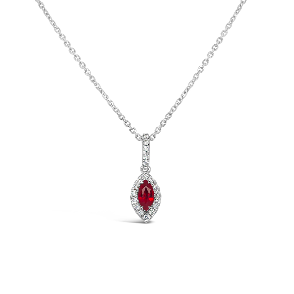 Irisa By Martin Binder Marquise Ruby & Diamond Halo Necklace