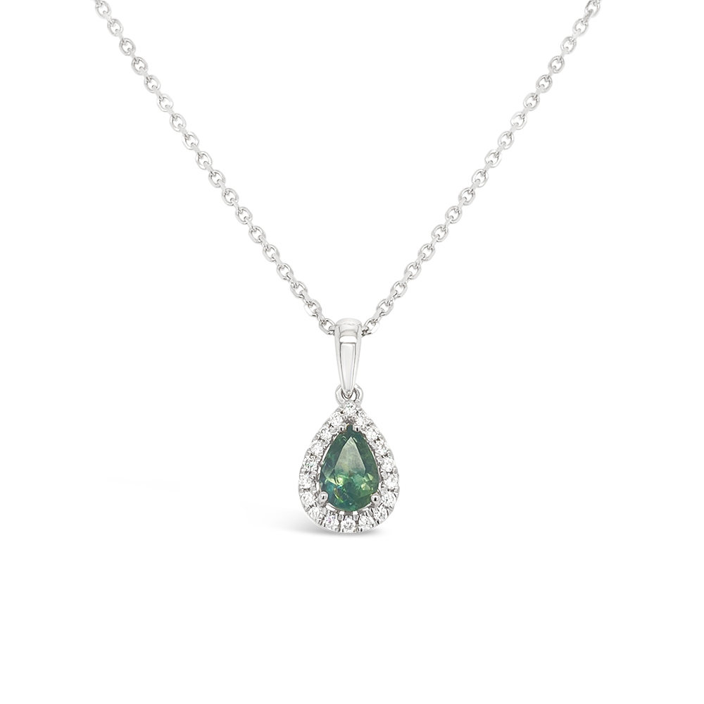 Irisa By Martin Binder Pear Alexandrite & Diamond Halo Necklace