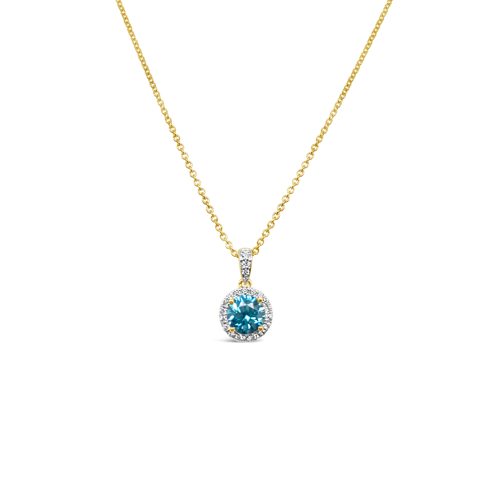Irisa By Martin Binder Blue Zircon & Diamond Halo Pendant Necklace