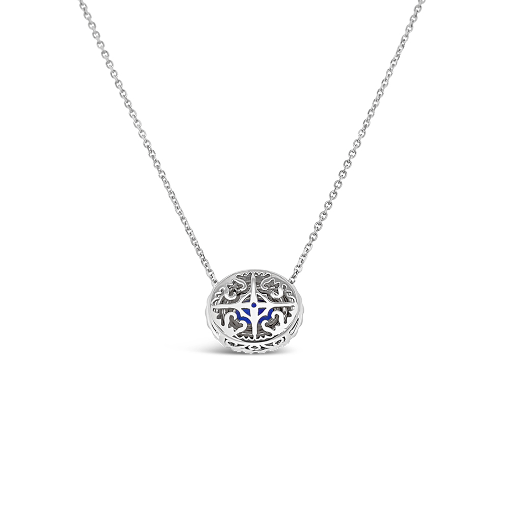 Irisa By Martin Binder Double Halo Oval Blue Sapphire Necklace